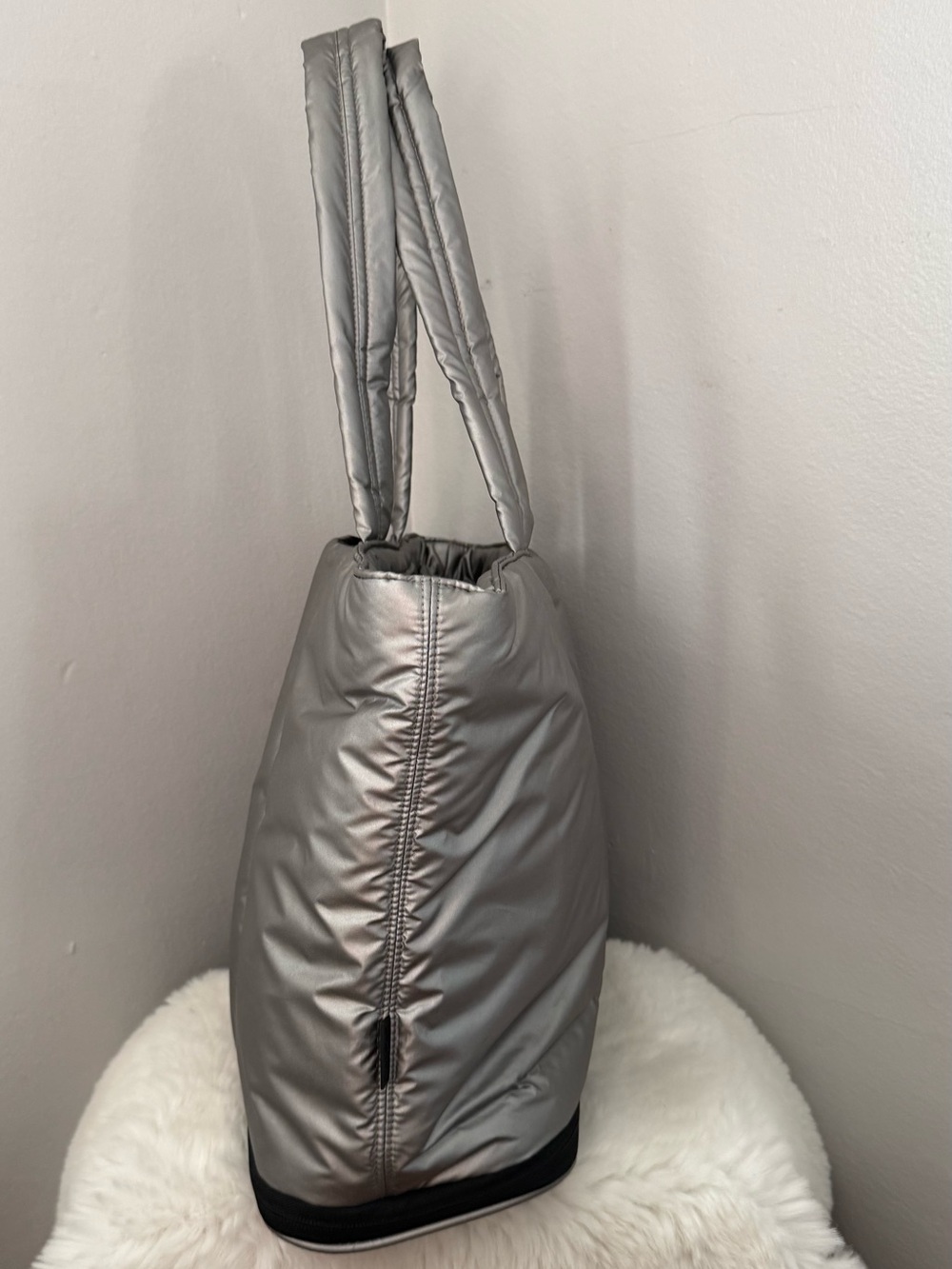 CALPAK Luka Expandable Laptop Puffy Tote Metallic Silver - Picture 5 of 9